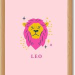 Leo Zodiac Sign Canvas Print, Cute Wall Art for Dorm Room Decoration, Funky Pink Lion Exquisite Painting Pictures Art Print,Home Decor for Living Room Apartment (Wood Framed,12L X16W) - Leo Canvas for men