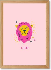 Leo Zodiac Sign Canvas Print, Cute Wall Art for Dorm Room Decoration, Funky Pink Lion Exquisite Painting Pictures Art Print,Home Decor for Living Room Apartment (Wood Framed,12L X16W) - Leo Canvas for men