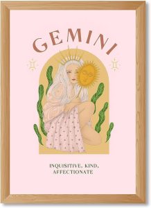 Gemini Zodiac Sign Art Print Canvas Print Wall Art Painting,Trendy Home Decor Wall Decoration for Living Room Bedroom, Exquisite Art Print Poster Pictures (Wood Framed,12L X16W) - Gemini Canvas for men