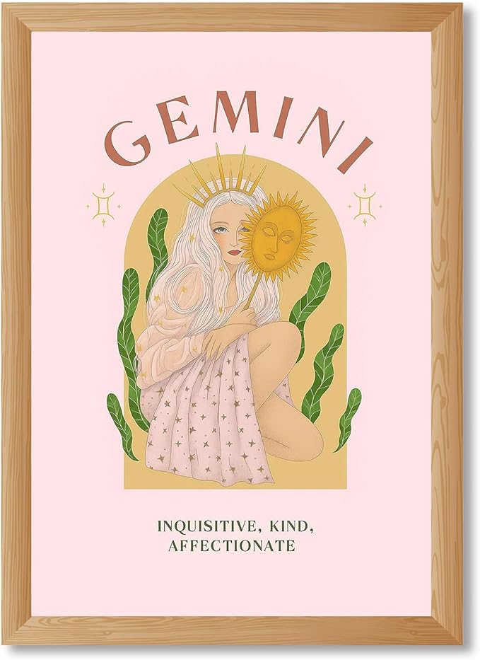 Gemini Zodiac Sign Art Print Canvas Print Wall Art Painting,Trendy Home Decor Wall Decoration for Living Room Bedroom, Exquisite Art Print Poster Pictures (Wood Framed,12L X16W) - Gemini Canvas for men