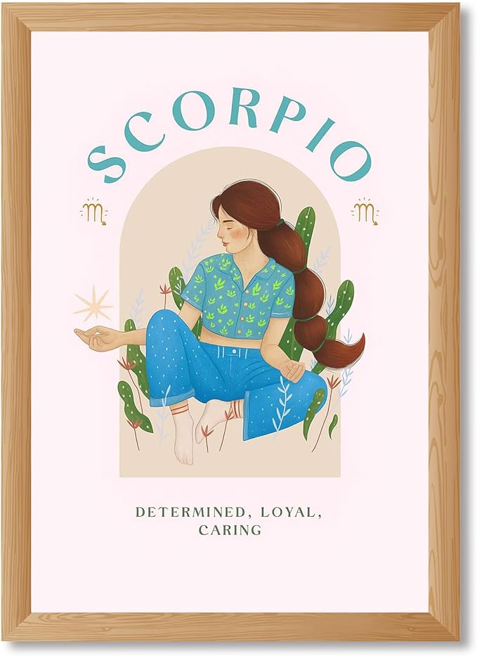 Scorpio Zodiac Girl Poster Canvas Print Art Print, Boho Wall Art Painting, Elegant Wall Decor for Bedroom Living Room, Astrology Pictures Dorm Room Decoration (Wood Framed,12L X16W) - Scorpio Canvas for men