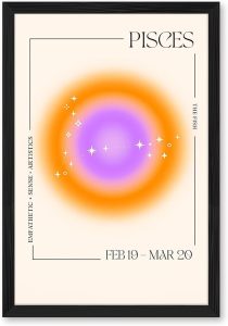 Pisces Zodiac Sign Art Print Trendy Canvas Print Wall Art Elegant Wall Decoration for Living Room Modern Astrology Poster for Dorm Room Minimalist Aesthetic Painting Pictures (Black Framed,8L x 12W) - Pisces Canvas for men
