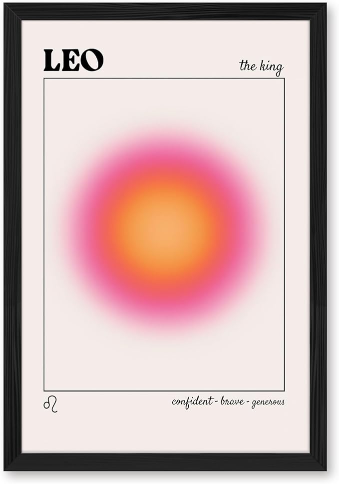 Leo Zodiac Sign Canvas Print Art Print Contemporary Wall Art Elegant Painting Pictures for Living Room Decoration Trendy Home Decor Dorm Room Wall Decor (Black Framed,8L x 12W) - Leo Canvas for men