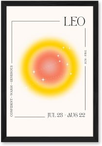 Leo Zodiac Sign Poster Canvas Print Art Print Trendy Painting Pictures Wall Art Elegant Home Decor Decoration for Living Room Bedroom Dorm Room Wall Decoration (Black Framed,8L x 12W) - Leo Canvas for men