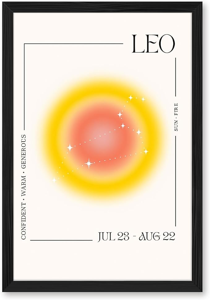 Leo Zodiac Sign Poster Canvas Print Art Print Trendy Painting Pictures Wall Art Elegant Home Decor Decoration for Living Room Bedroom Dorm Room Wall Decoration (Black Framed,8L x 12W) - Leo Canvas for men