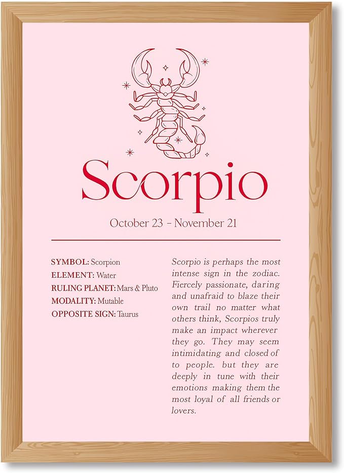 Scorpio Zodiac Sign Canvas Print Art Print Minimalist Aesthetic Wall Art Trendy Pictures Painting for Bedroom Home Decor Apartment Wall Decoration (Wood Framed,8L x 10W) - Scorpio Canvas for men
