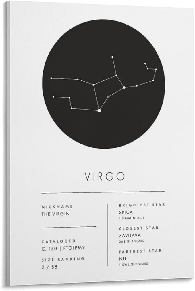 Constellation Celestial Zodiac Astrology Poster Virgo Canvas Poster Wall Art Picture Prints Hanging Photo Decor Home Posters Artworks 08x12inch(20x30cm) - Virgo Poster for men