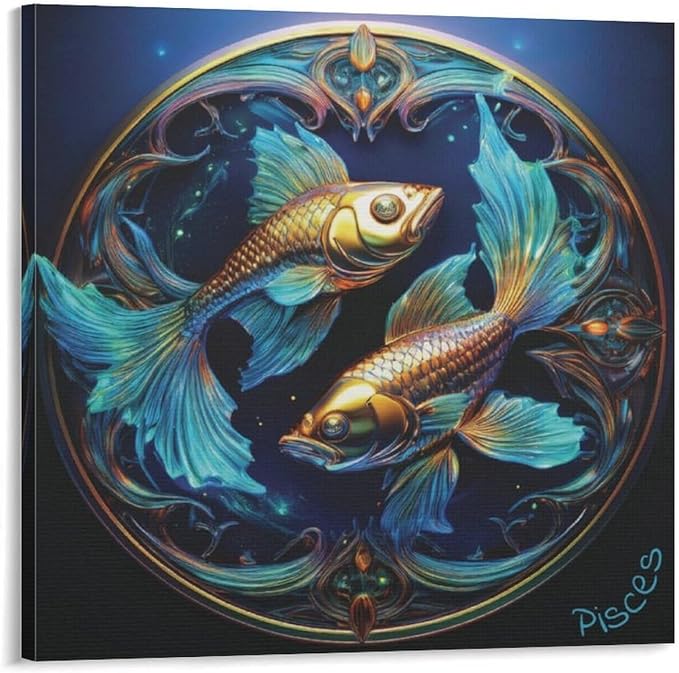 Constellation Celestial Zodiac Astrology Poster Pisces Zodiac Painting On Canvas Wall Art Poster Scroll Picture Print Living Room Walls Decor Home Posters 12x12inch(30x30cm) - Pisces Canvas for men