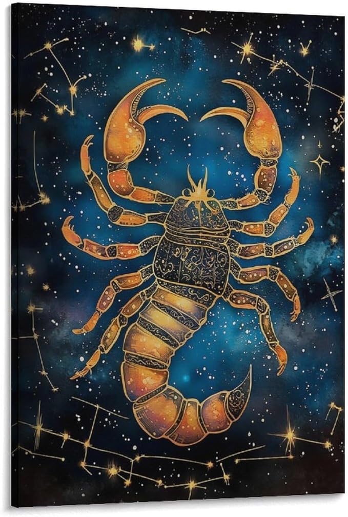 Astrology Scorpion Star Sign Art Wall Art Poster Scroll Canvas Painting Picture Living Room Decor Home Framed/Unframed 12x18inch(30x45cm) - Scorpio Canvas for men