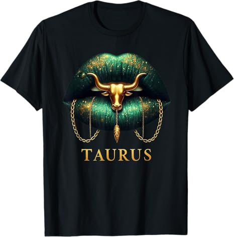 Taurus Zodiac Astrology Emerald Lips Luxury T-Shirt - Taurus Products for men