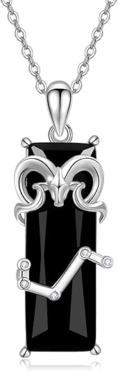 Zodiac Sign Necklace for Women 925 Sterling Silver Black Crystal Celestial Constellation Necklace Horoscope Astrology Zodiac Pendant Jewelry Gifts for Women Wife Girlfriend - Aries Necklace for men