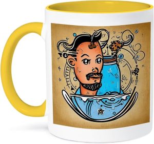 3dRose Cool Zodiac Sign Aquarius As Viewed By The Artificial Intelligence 15oz Two-Tone Yellow Mug - Aquarius Mug for men