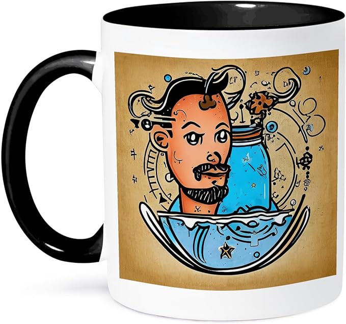 3dRose Cool Zodiac Sign Aquarius As Viewed By The Artificial Intelligence 11oz Two-Tone Black Mug - Aquarius Mug for men