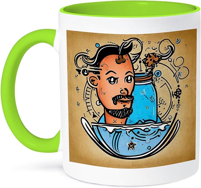3dRose Cool Zodiac Sign Aquarius As Viewed By The Artificial Intelligence 15oz Two-Tone Green Mug - Aquarius Mug for men