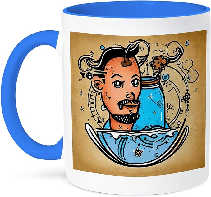 3dRose Cool Zodiac Sign Aquarius As Viewed By The Artificial Intelligence 15oz Two-Tone Blue Mug - Aquarius Mug for men