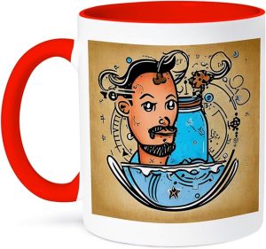3dRose Cool Zodiac Sign Aquarius As Viewed By The Artificial Intelligence 11oz Two-Tone Red Mug - Aquarius Mug for men