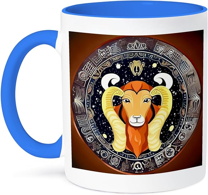 3dRose Zodiac Sign Aries Or Ram In Color As Viewed By AI. Funny gift for you 11oz Two-Tone Blue Mug - Aries Mug for men