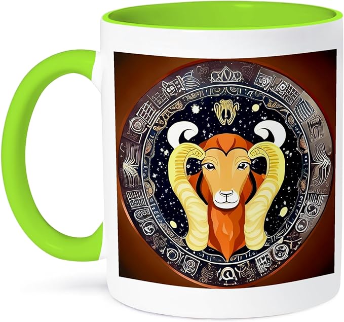 3dRose Zodiac Sign Aries Or Ram In Color As Viewed By AI. Funny gift for you 11oz Two-Tone Green Mug - Aries Mug for men