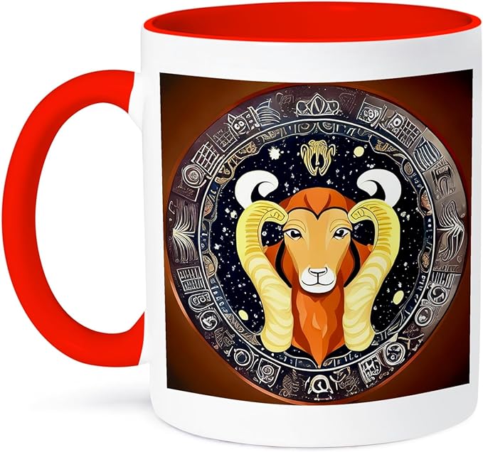 3dRose Zodiac Sign Aries Or Ram In Color As Viewed By AI. Funny gift for you 11oz Two-Tone Red Mug - Aries Mug for men