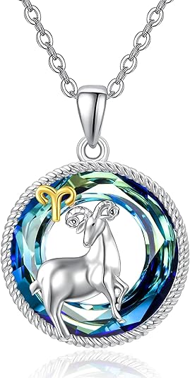 Zodiac Sign Necklace for Women Sterling Silver Blue Crystal Pendant Necklace Horoscope Zodiac Jewelry Gift for Women - Aries Necklace for men