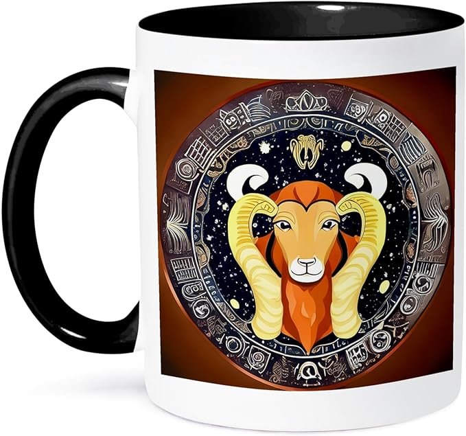 3dRose Zodiac Sign Aries Or Ram In Color As Viewed By AI. Funny gift for you 11oz Two-Tone Black Mug - Aries Mug for men