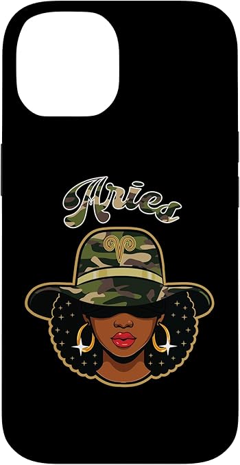 Aries Queen Camo Black Woman Birthday Zodiac Sign Afro Case for iPhone 14 - Aries Phone Case for men