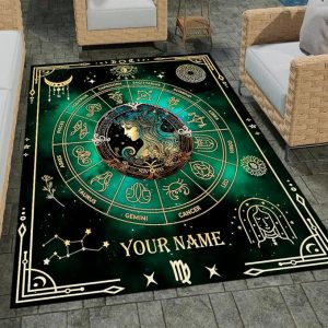 Customized Zodiac Area Rug, Gothic Skeleton Zodiac Sign Carpet, Constellation Sun and Moon Soft Machine Washable Non-Slip Rug, Witchy Style, Astrology Chart for Home Decor (Virgo) - Virgo Car Floor Mat for men