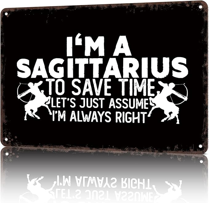 Vintage Metal Signs Sagittarius Zodiac Archer Funny Tin Sign Poster Wall Art For Home Room Bedroom Office Decor 8x12inch - Sagittarius Home Decor for men