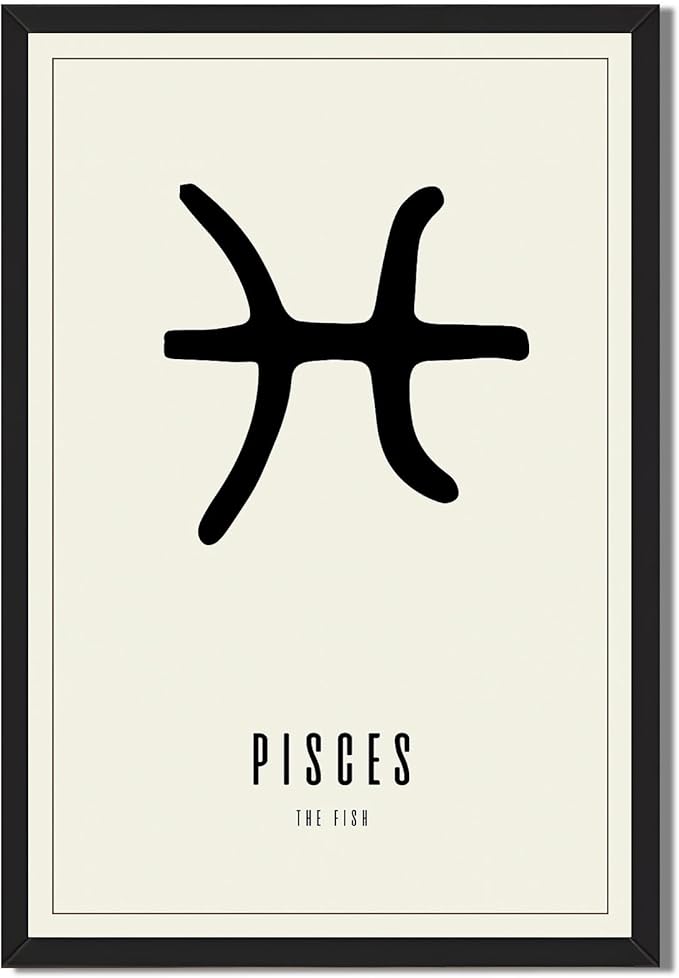 Pisces Zodiac Sign Poster Canvas Print Minimalist Aesthetic Wall Art Painting Pictures Wall Decor Elegant Home Decor for Living Room Bedroom Office Apartment Decoration (Wood Framed,8L X12W) - Pisces Canvas for men