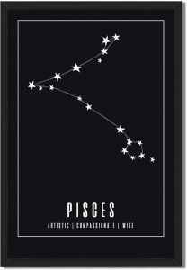 Pisces Constellation Poster Canvas Print Minimalist Aesthetic Wall Art Elegant Painting Pictures Wall Decor for Living Room Bedroom Home Decor Astrology Star Sign Art Print Decoration (Wood Framed,8L"X12W") - Pisces Canvas for men