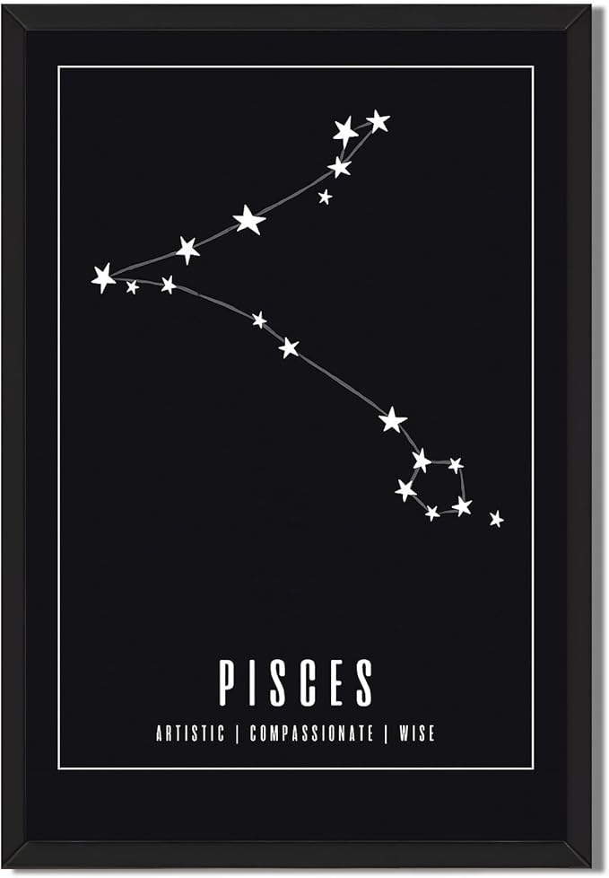 Pisces Constellation Poster Canvas Print Minimalist Aesthetic Wall Art Elegant Painting Pictures Wall Decor for Living Room Bedroom Home Decor Astrology Star Sign Art Print Decoration (Wood Framed,8L"X12W") - Pisces Canvas for men