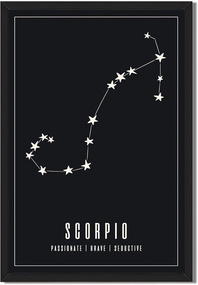 Scorpio Zodiac Poster Canvas Print Art Print, Modern Wall Art, Stunning Pictures,Minimalist Aesthetic Wall Decor, Horoscope Painting for Bedroom Living Room Home Decoration (Wood Framed,8L X12W) - Scorpio Canvas for men