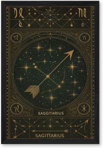 Sagittarius Zodiac Art Print Vintage Astrology Canvas Painting Trendy Star Constellation Wall Art for Living Room Bedroom Home Decor Pictures Wall Decor (Black Framed,8L x 12W) - Sagittarius Home Decor for men