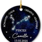 Personalized Pisces Ornament Xmas 2025, Water Sign Constellation Ornament Gift for Birthday Christmas, Custom Pisces Zodiac Ceramic with Birthdate & Name, Romantic Calm Creative Adaptable Ornaments - Pisces for men