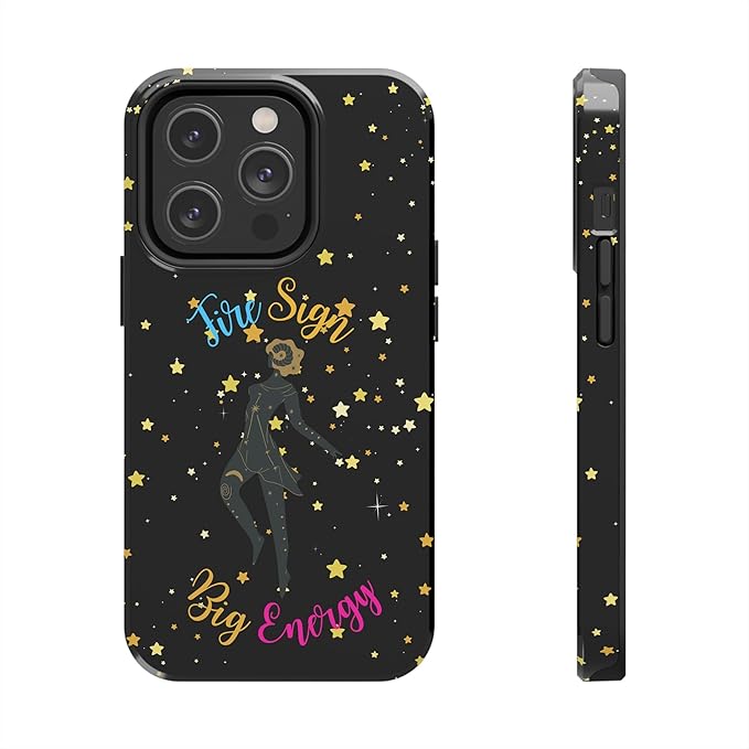 Aries Tough Phone Case Fire Sign, Big Energy Compatible with iPhone. Black and Gold Zodiac Design. Gift for Aries - Aries Phone Case for men