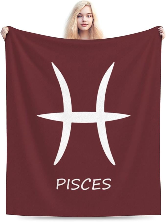 Pisces Sign Throw Blanket - Soft Plush Fleece Blanket for Couch, Bed, Sofa - Home Decor Cozy Blankets Gifts for Women Men, Red, 40x50 Inches - Pisces Home Decor for men
