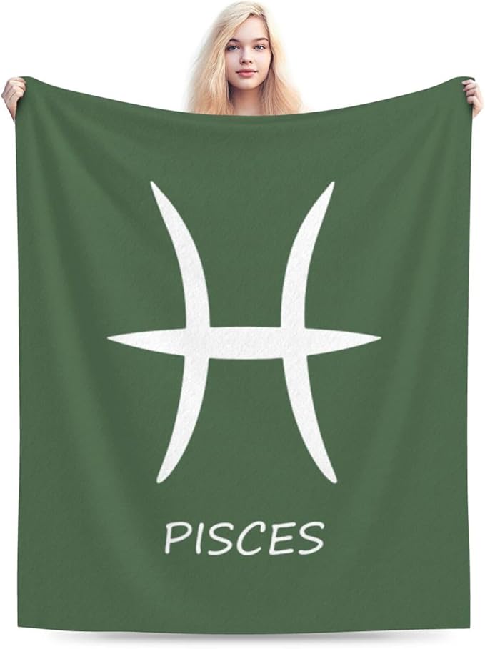 Pisces Sign Throw Blanket - Soft Plush Fleece Blanket for Couch, Bed, Sofa - Home Decor Cozy Blankets Gifts for Women Men, Green, 60x80 Inches - Pisces Home Decor for men
