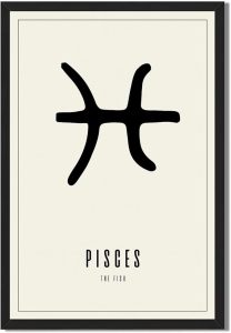 Pisces Zodiac Poster Art Print, Minimalist Aesthetic Canvas Print Wall Art, Elegant Painting Pictures for Home Decor, Wall Decoration for Living Room Apartment (Black Framed,12L X16W) - Pisces Canvas for men