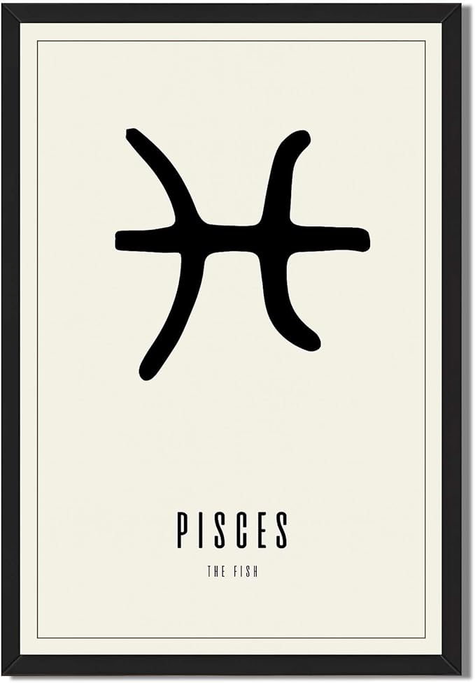 Pisces Zodiac Poster Art Print, Minimalist Aesthetic Canvas Print Wall Art, Elegant Painting Pictures for Home Decor, Wall Decoration for Living Room Apartment (Black Framed,12L X16W) - Pisces Canvas for men