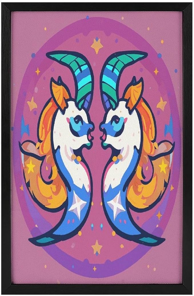 Framed Canvas Wall Art, Gemini Print Wall Art Decor, Wood High Framed Prints Posters for Home, Office, Vertical Layout - Gemini Canvas for men