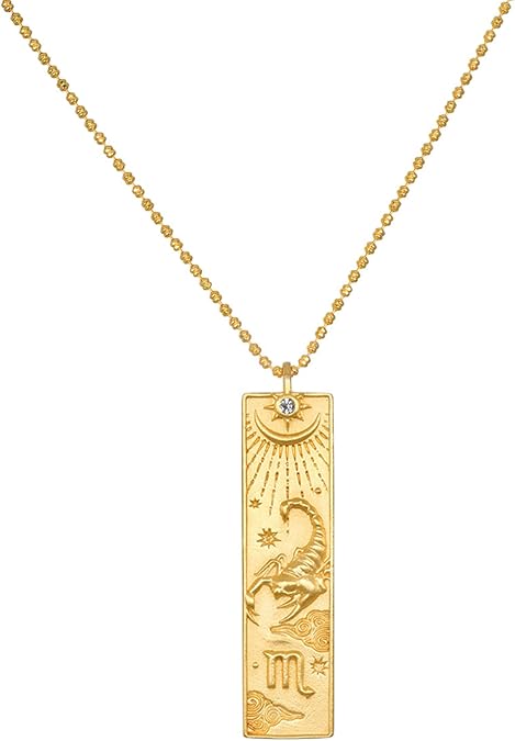 Gold Zodiac Sign Tarot Card Necklace for Women Men, Vintage Totem Pole Charm 12 Constellation Pendant Necklaces Trendy Astrology Horoscope Unisex Jewelry Birthday Gift - Scorpio Products for men