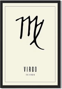 Virgo Zodiac Poster Art Print, Minimalist Aesthetic Canvas Print, Trendy Painting Wall Art, Exquisite Pictures for Living Room Home Decor, Apartment Wall Decoration, Office Decor (Black Framed,12L"X16W") - Virgo Poster for men