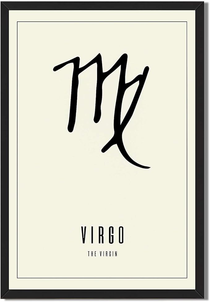 Virgo Zodiac Poster Art Print, Minimalist Aesthetic Canvas Print, Trendy Painting Wall Art, Exquisite Pictures for Living Room Home Decor, Apartment Wall Decoration, Office Decor (Black Framed,12L"X16W") - Virgo Poster for men