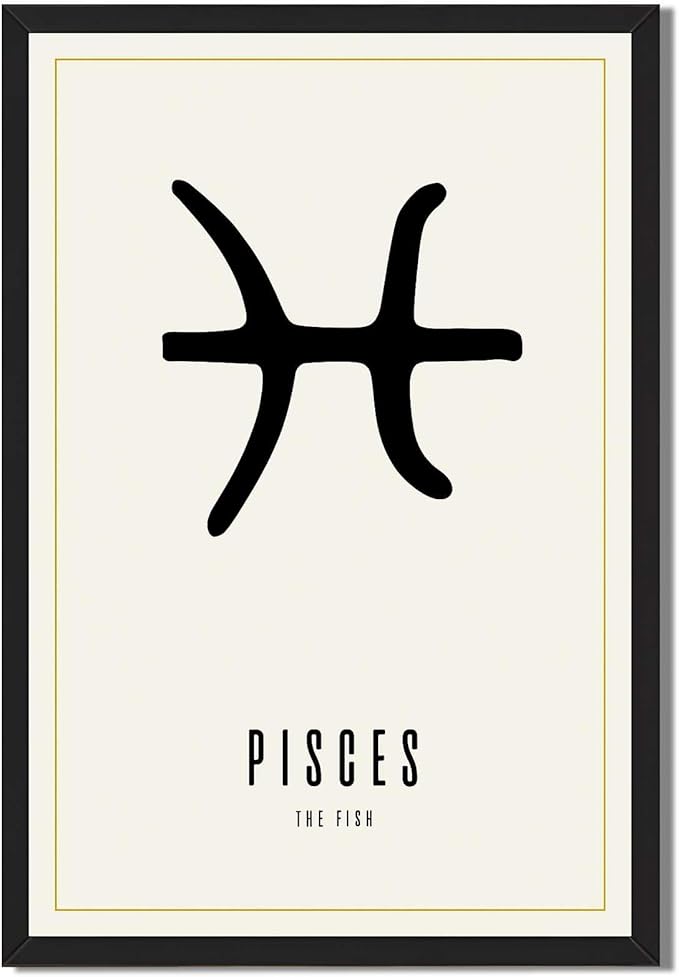 Pisces Zodiac Poster Canvas Print, Minimalist Aesthetic Art Painting, Trendy Wall Decor for Living Room, Exquisite Art Print Pictures, Home Decoration for Apartment Office (Black Framed,12L X16W) - Pisces Canvas for men