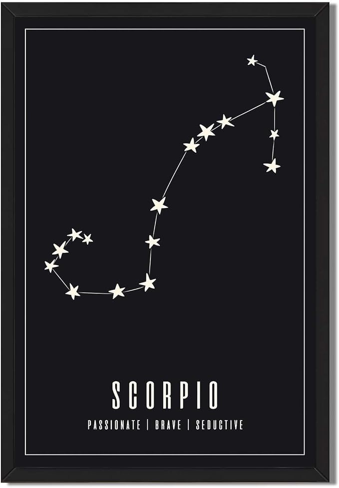 Scorpio Zodiac Poster Canvas Print Minimalist Aesthetic Wall Art, Elegant Painting Pictures for Living Room Wall Decor, Bedroom Home Decoration Art Print (Black Framed,12L X16W) - Scorpio Canvas for men