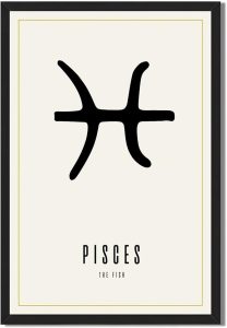 Pisces Poster Canvas Print Wall Art, Minimalist Aesthetic Zodiac Sign Art Print, Elegant Astrology Pictures for Living Room Bedroom Dorm Room Wall Decoration Home Decor (Black Framed,12L X16W) - Pisces Canvas for men