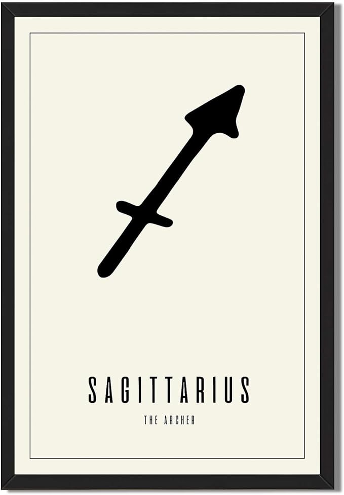 Sagittarius Poster Canvas Print Minimalist Aesthetic Art Print, Zodiac Sign Wall Art, Pictures, Trendy Home Decor, Wall Decoration for Living Room, Bedroom, Office, Dorm Room (Black Framed,12L X16W) - Sagittarius Home Decor for men