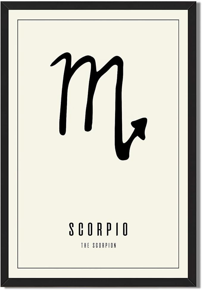 Scorpio Zodiac Sign Poster Canvas Print Art Print, Minimalist Aesthetic Wall Art, Trendy Painting Pictures for Dorm Room Wall Decoration, Exquisite Home Decor (Black Framed,12L X16W) - Scorpio Canvas for men
