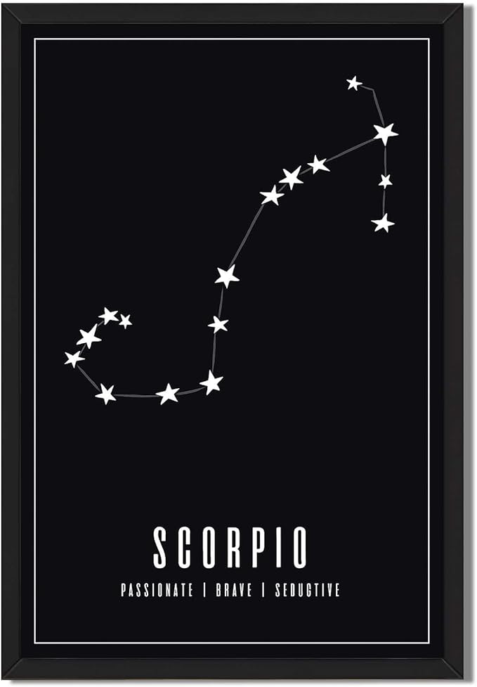 Scorpio Constellation Poster Canvas Print Art Print, Minimalist Aesthetic Painting, Trendy Wall Art, Elegant Home Decor, Wall Decoration for Living Room, Bedroom, Dorm Room (Black Framed,12L X16W) - Scorpio Canvas for men