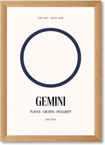 Gemini Zodiac Sign Canvas Print Art Print Modern Wall Art Painting Elegant Home Decor Playful Pictures for Living Room Minimalist Aesthetic Decoration for Bedroom Air Sign Wall Decor Art Print (Wood Framed,8L" x 12W") - Gemini Canvas for men